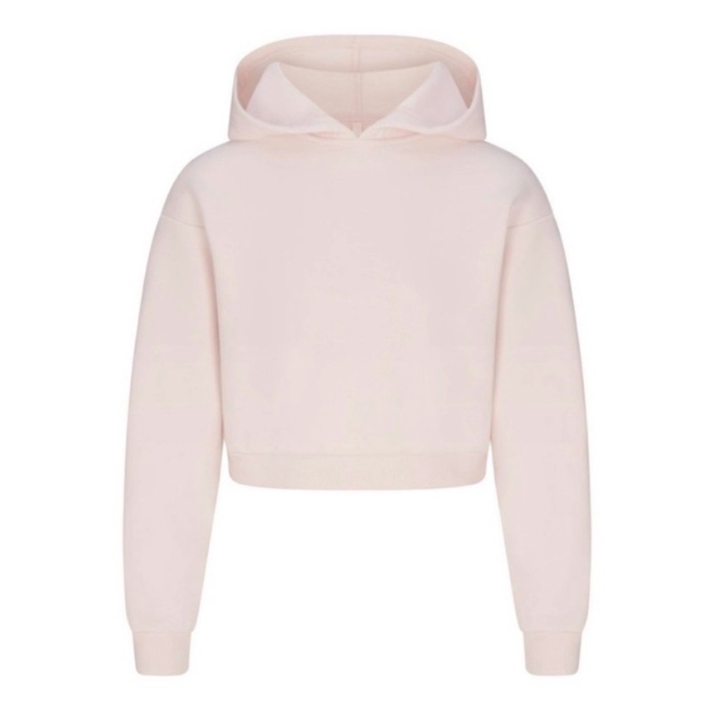 Skims Classic Cropped Fleece Hoodie Sweatshirt Barely Pink Medium